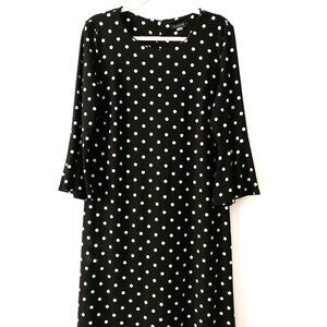 Tommy Hilfiger Women Black Bell Sleeve Round Neck Polka Dot A line Dress Size 12